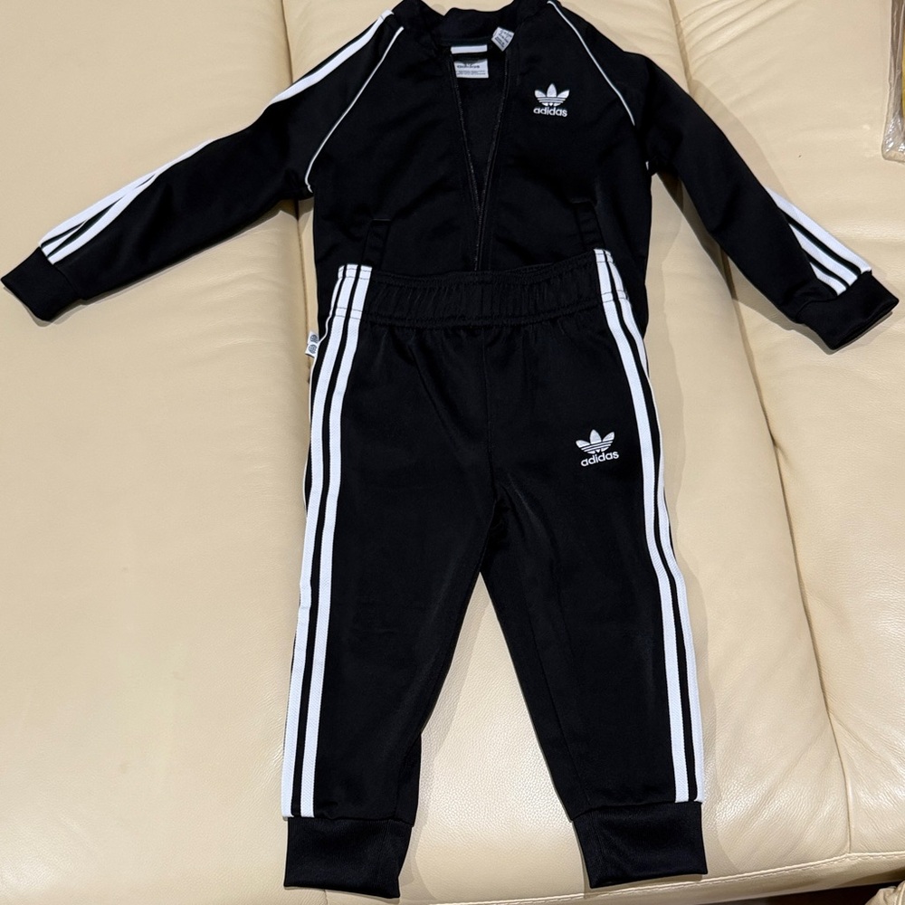 Adidas Black Tracksuit with White Stripes